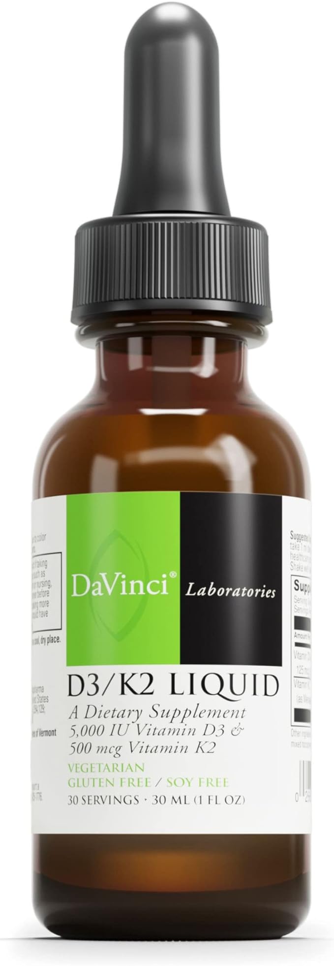 DaVinci Labs D3/K2 Liquid — пищевая добавка с жидким витамином D3 и витамином D2 — 30 мл davinci labs adk 10 добавка с витамином а витамином d3 10 000 ме и витамином к2 90 капсул
