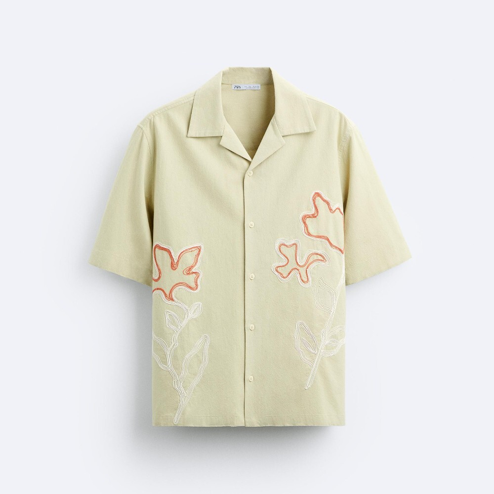 

Рубашка Zara Floral Embroidery, темно-бежевый