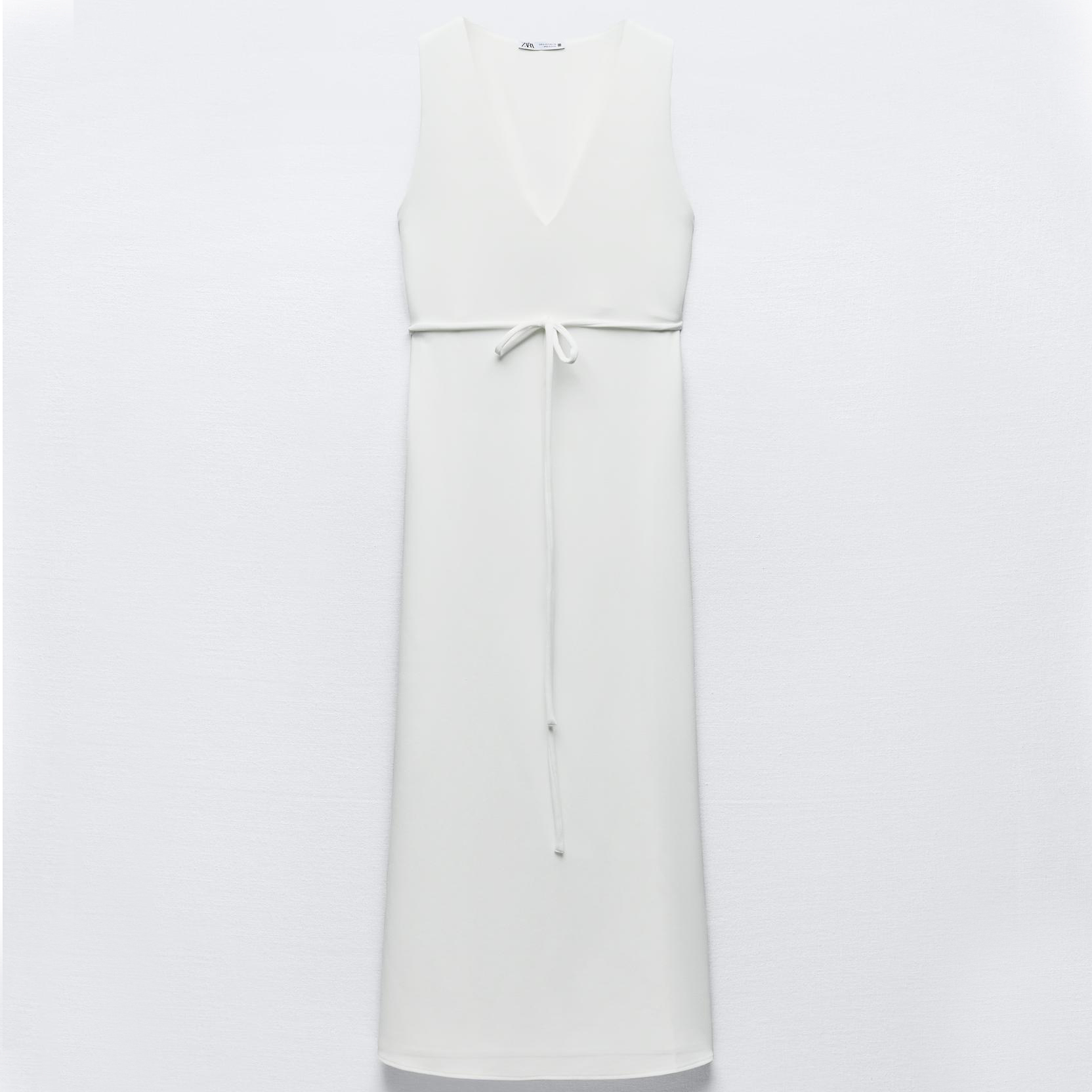 Платье Zara Long Crepe, белый женское длинное платье без рукавов ажурное платье с принтом v образным вырезом разрезом подолом и открытыми плечами лето 2023