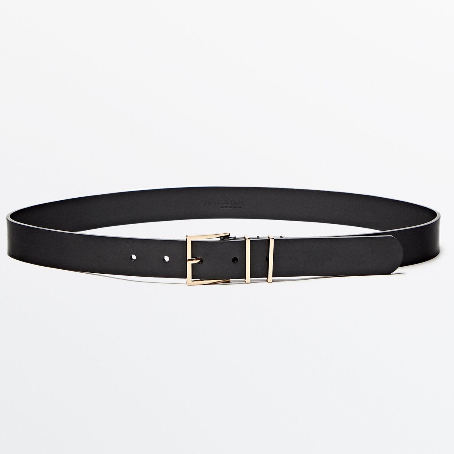 

Ремень Massimo Dutti Leather Belt With Square Buckle And Double Loop, черный