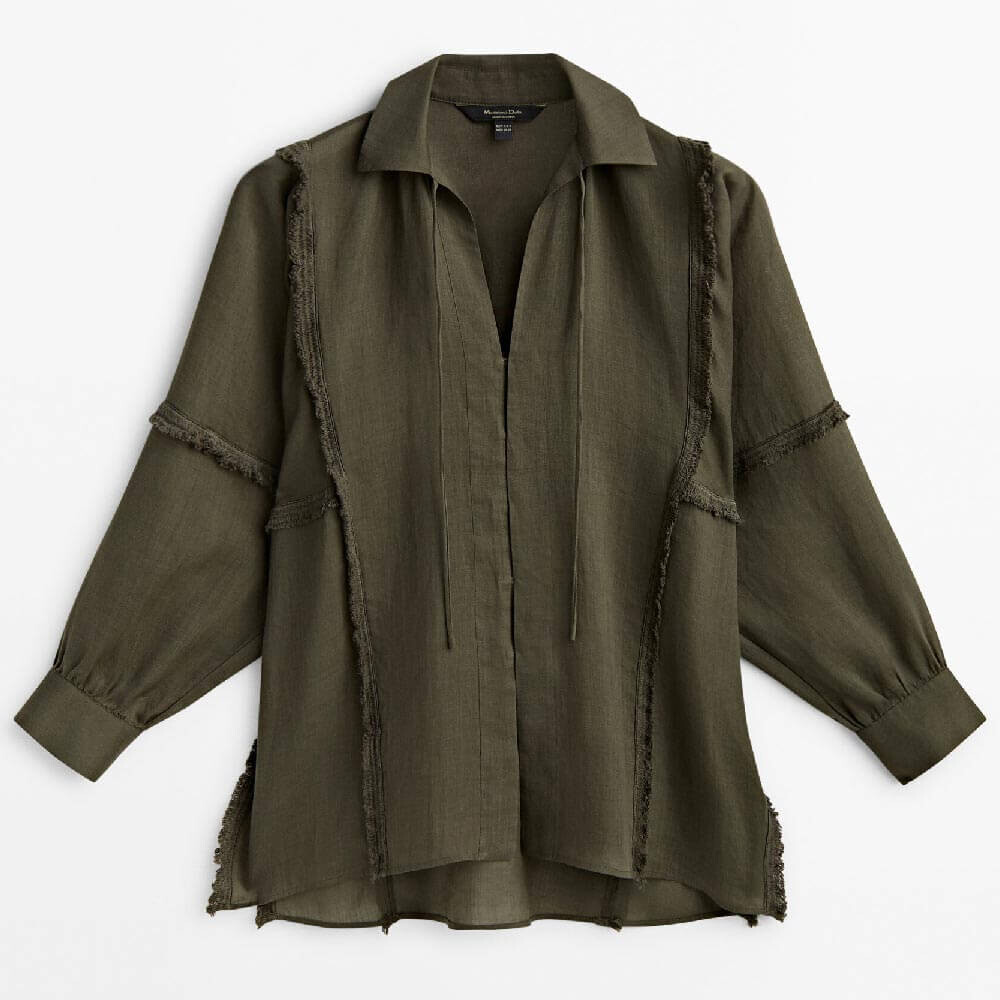 

Блузка Massimo Dutti Oversize Frayed Detail And Drawstrings, темно-серый