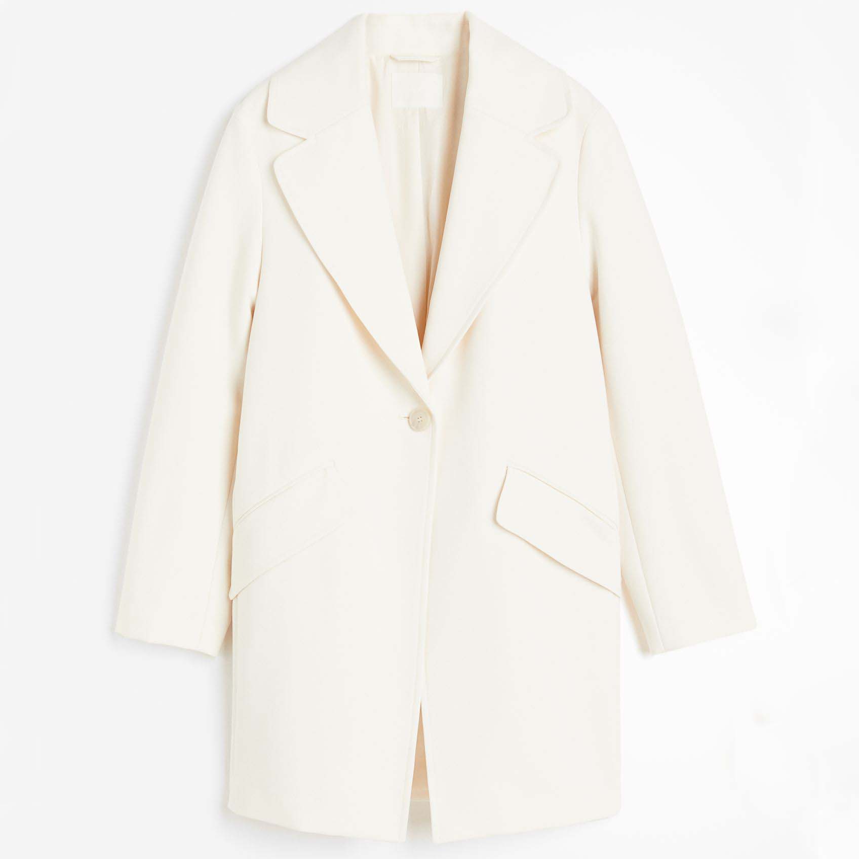 Пальто H&M Single-breasted, кремовый женское однобортное пальто на хлопковом наполнителе повседневное однотонное пальто с отложным воротником и длинным рукавом модная зимня