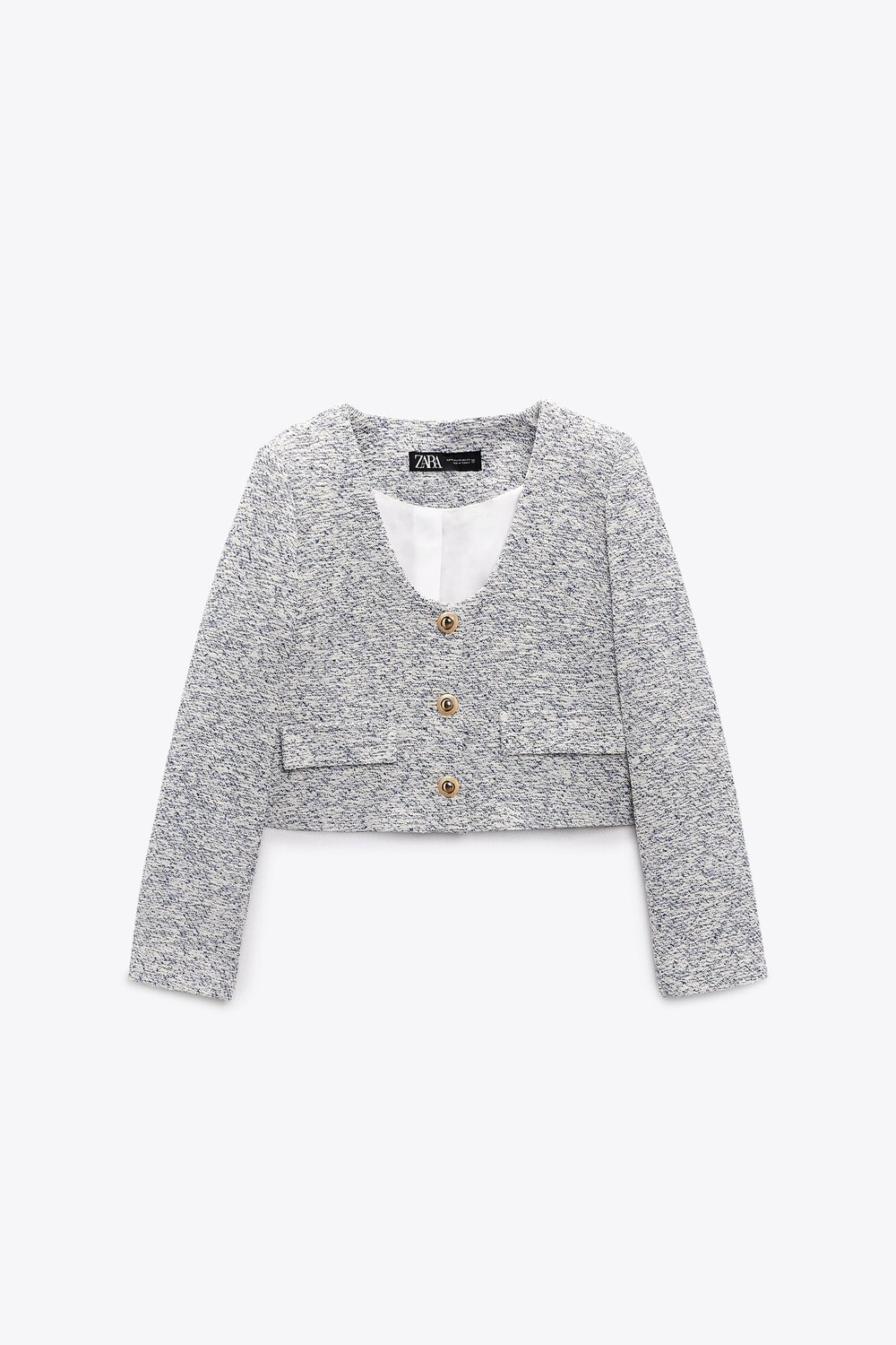 

Текстурный блейзер с золотыми кнопками ZARA, экру/синий