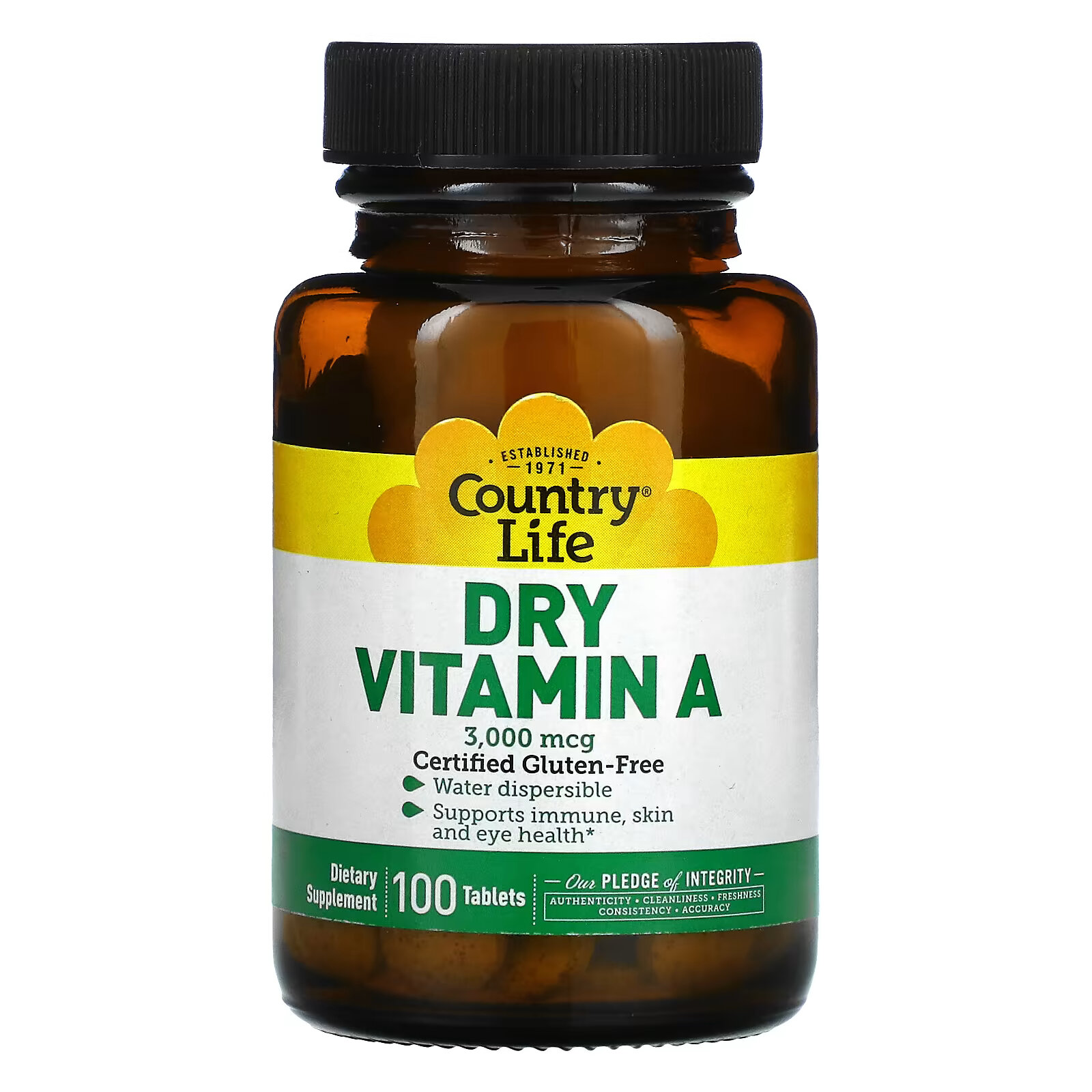 Country Life, Сухой витамин A, 3000 мкг, 100 таблеток country life витамин в12 1000 мкг 60 таблеток