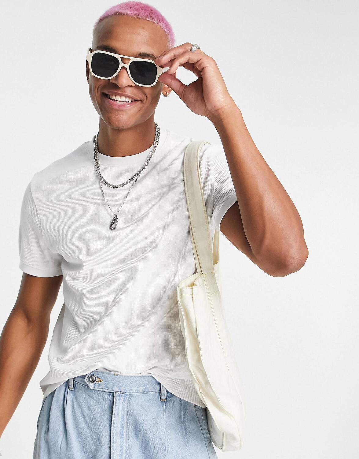 

Белая вафельная футболка ASOS DESIGN, Белый