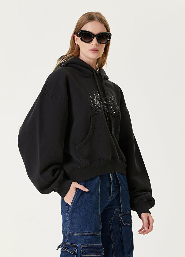 

Черный свитшот с капюшоном и логотипом Off-White