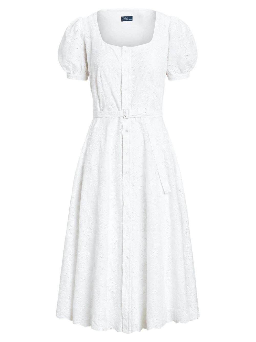 

Платье миди с поясом и люверсами Elizabeth Polo Ralph Lauren, белый