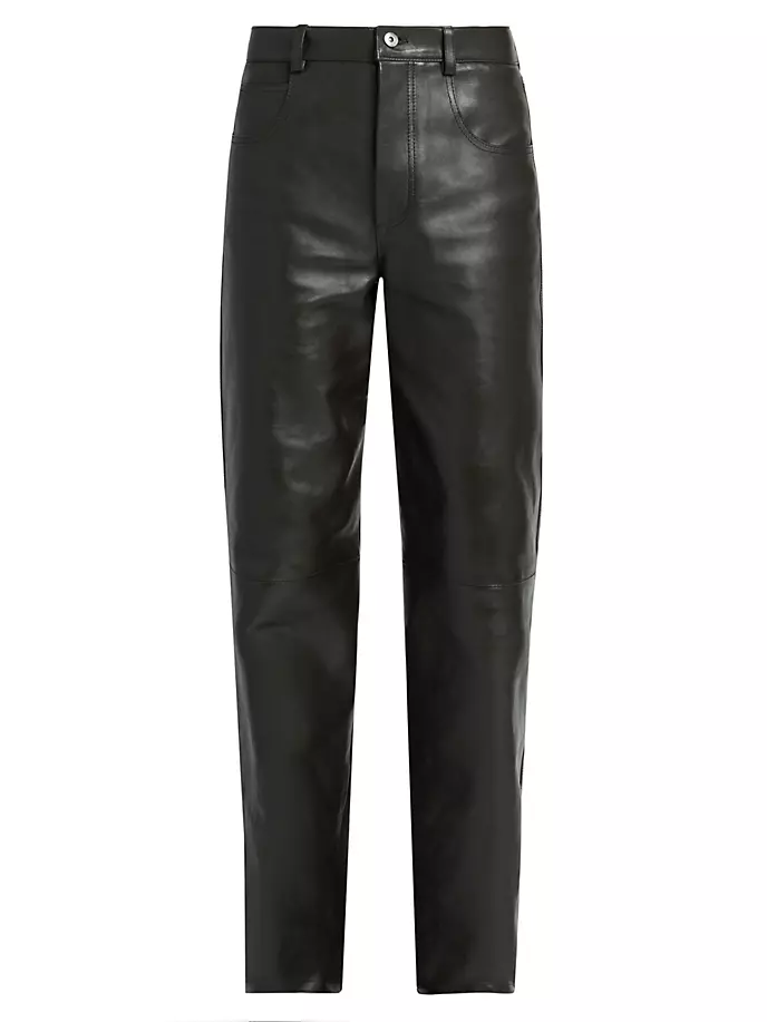 

Прямые кожаные брюки Bottega Veneta, цвет kale