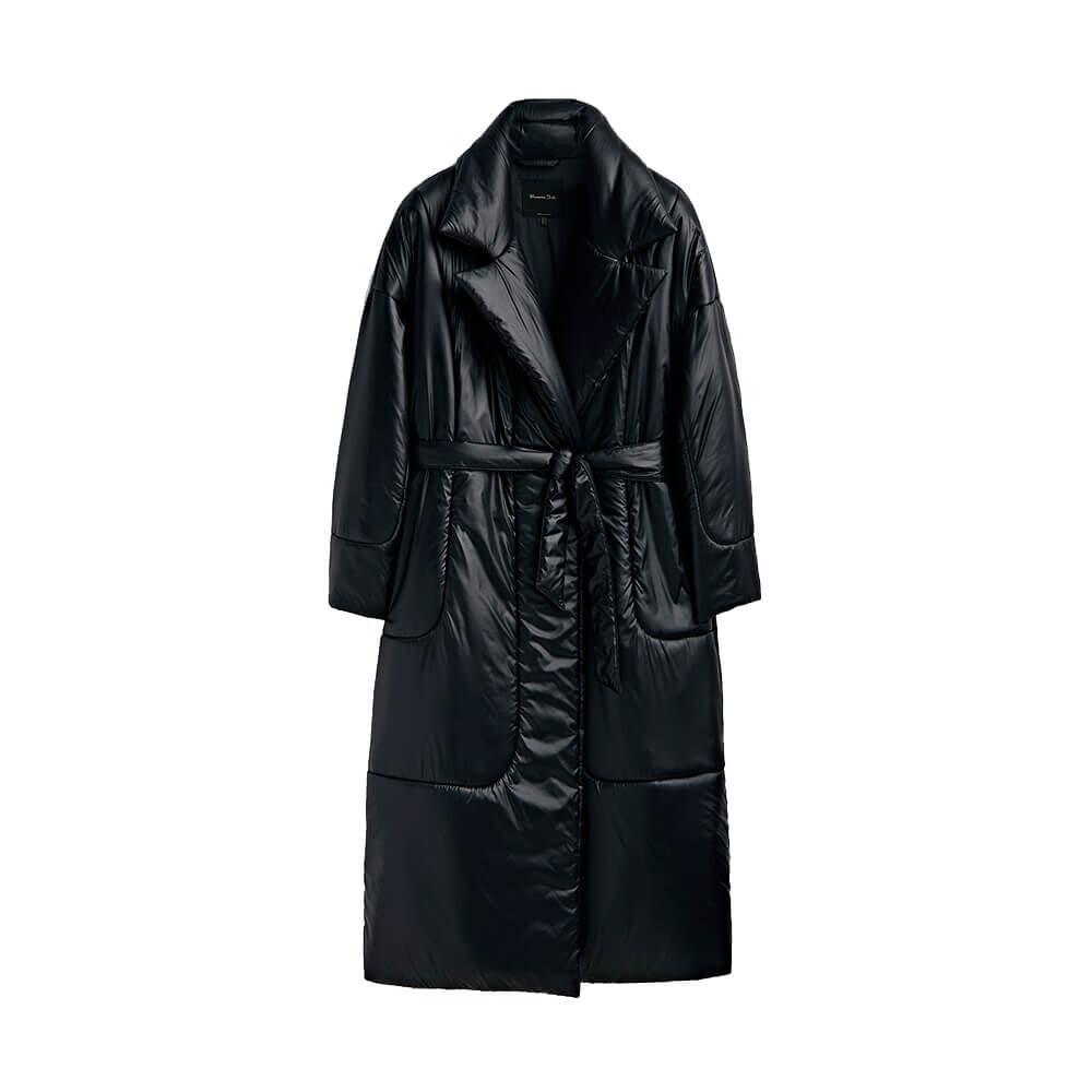 

Пуховик Massimo Dutti Lapel Collar And Belt, чёрный