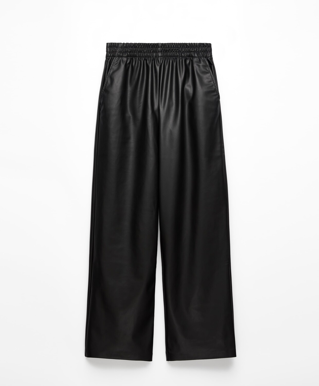 

Брюки Oysho Straight Fit Faux Leather, черный