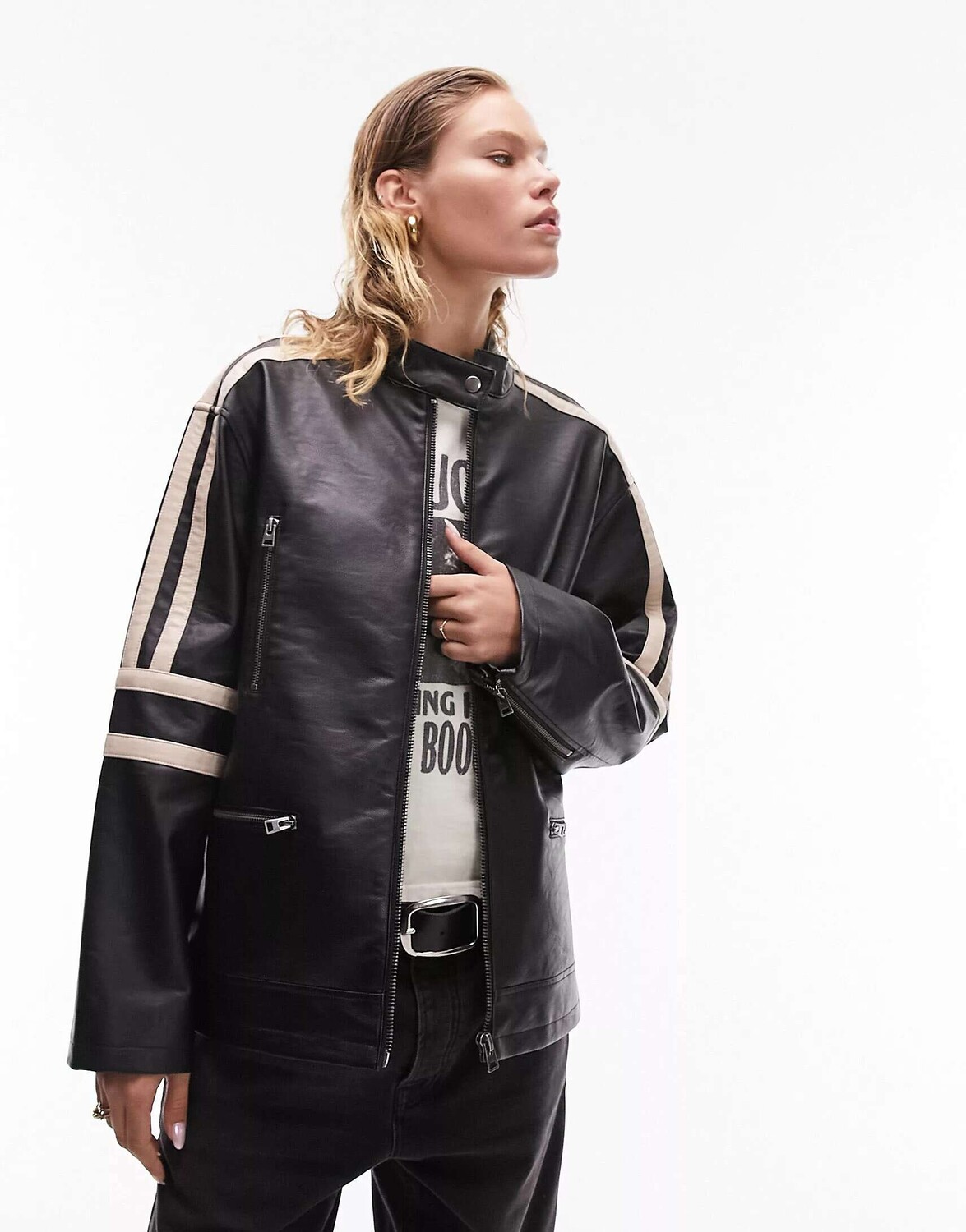 

Черная оверсайз-куртка из искусственной кожи Topshop, Черный
