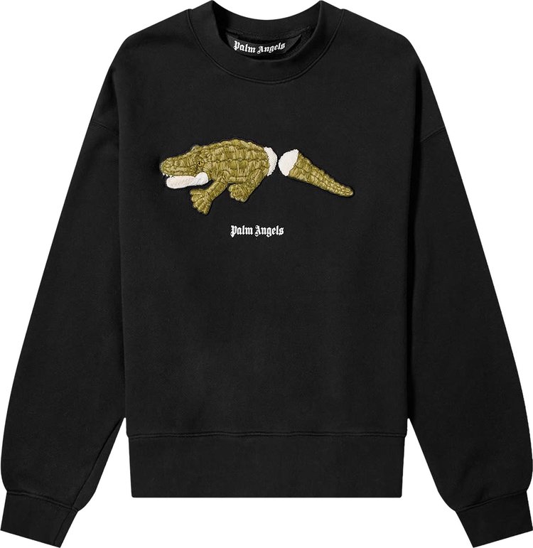 Толстовка Palm Angels Croco Crewneck 'Black/Green', черный - фото