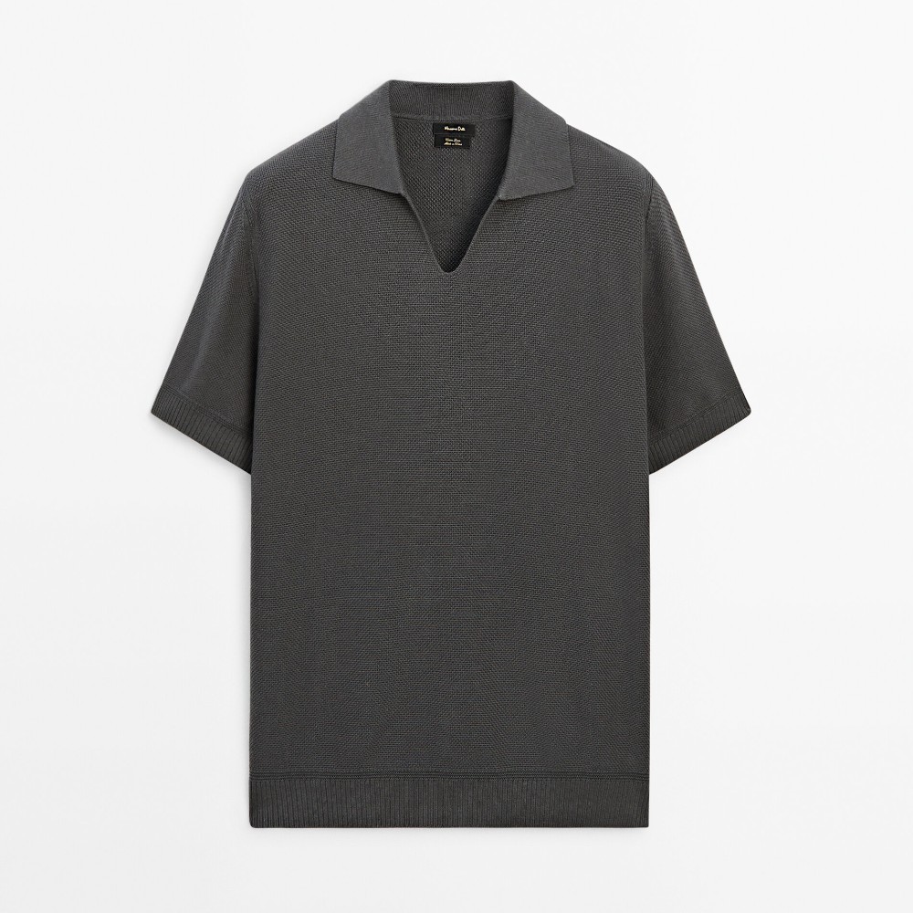 Футболка-поло Massimo Dutti Knit With Short Sleeves, серый пуховик massimo dutti contrast knit sleeves чёрный