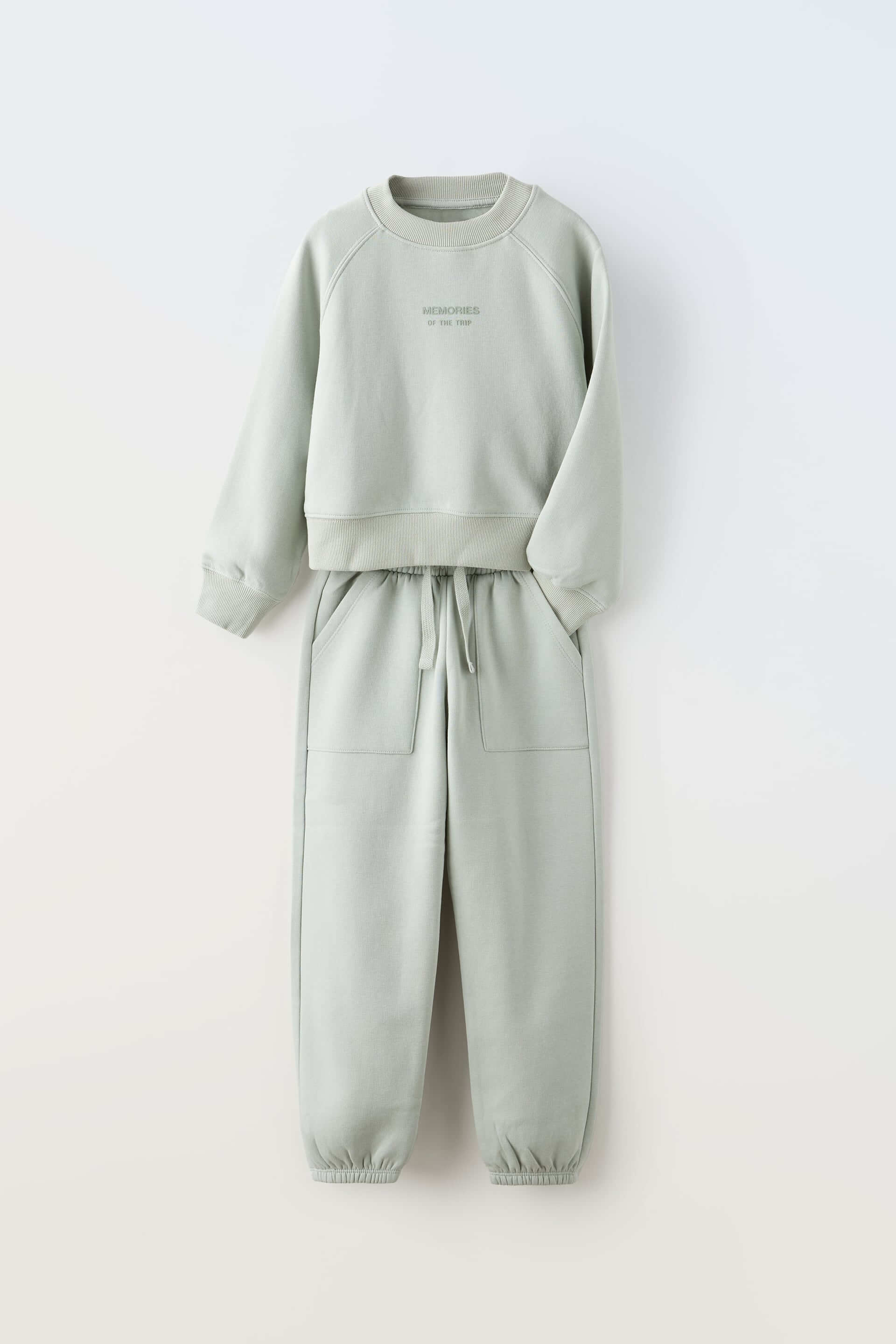 Комплект из худи и брюк Zara Plush Slogan, 2 предмета, светло-зеленый
