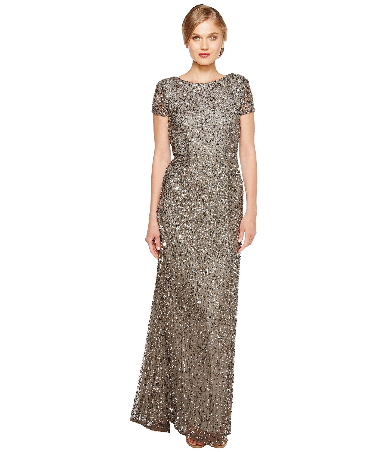 

Платье Adrianna Papell, Cap Sleeve Scoop Back Beaded Down Gown