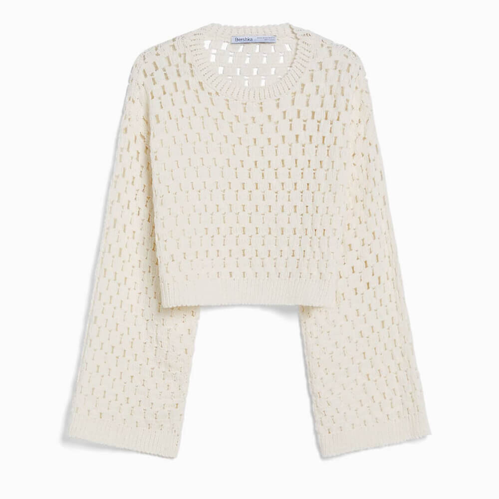 

Свитер Bershka Open Knit Rustic Round Neck, кремовый