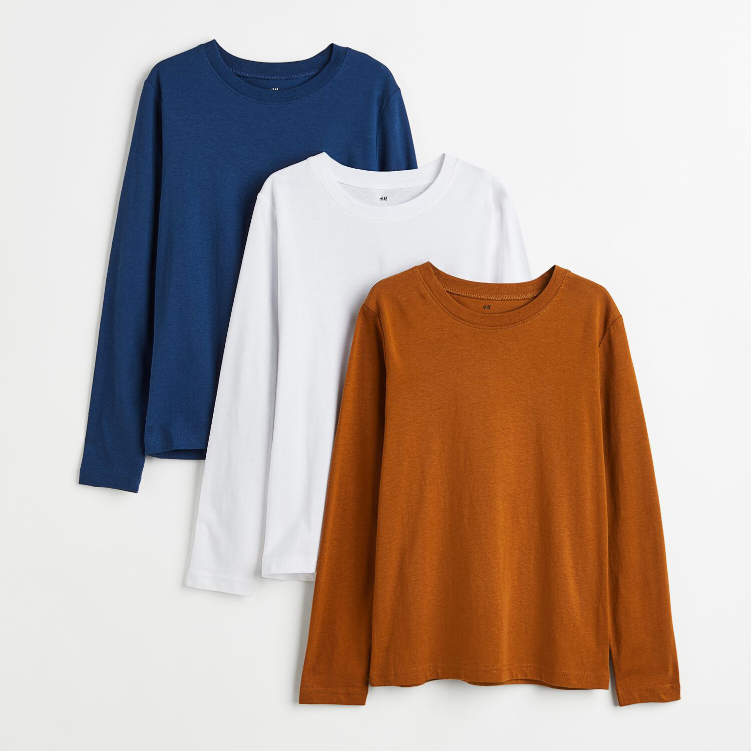 

Комплект из 3 трикотажных лонгливов H&M Basics Solid-color, темно-синий/белый/коричневый