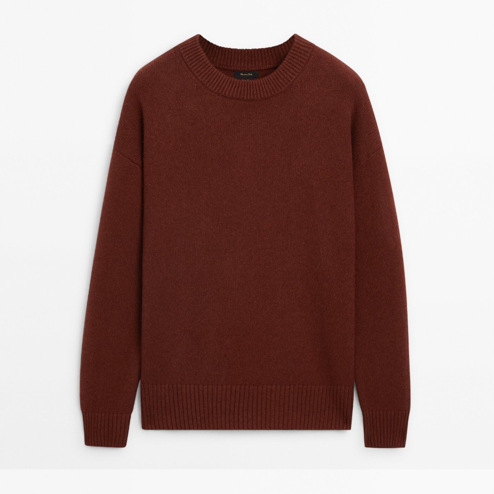 Свитер Massimo Dutti Wool Blend Crew Neck, красно-коричневый свитер massimo dutti wool blend knit with crew neck светло коричневый