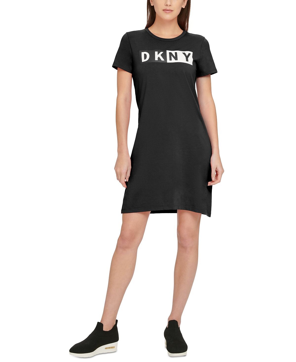 

Хлопковое платье-футболка с логотипом DKNY, черный