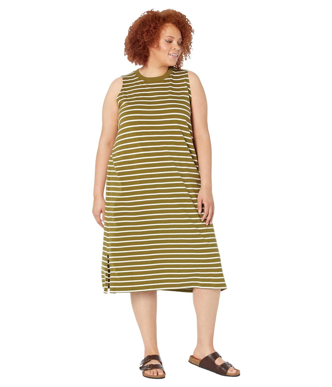 

Платье Madewell, Plus Organic Cotton Crewneck Tank Midi Dress in Stripe