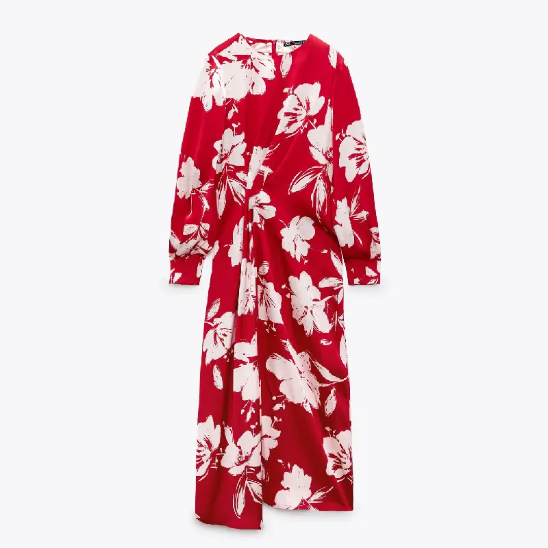 

Платье Zara Floral Print, красный/кремовый