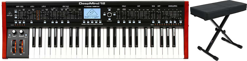 

Behringer DeepMind 12 49-клавишный 12-голосный аналоговый синтезатор в комплекте с Gator Frameworks GFW-KEY-BNCH-1 Standard Black Keyboard Bench