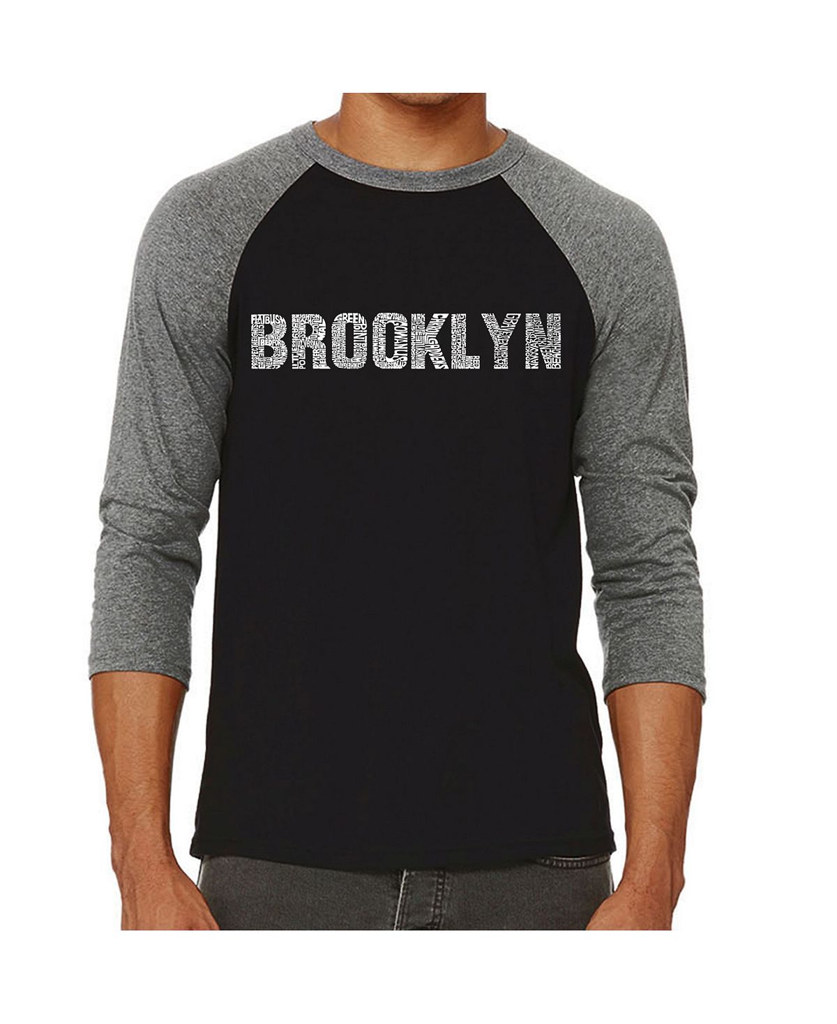 Мужская футболка реглан с надписью brooklyn neighborhoods LA Pop Art, серый мужская футболка с надписью reglan и надписью neighborhoods in new york city la pop art черный