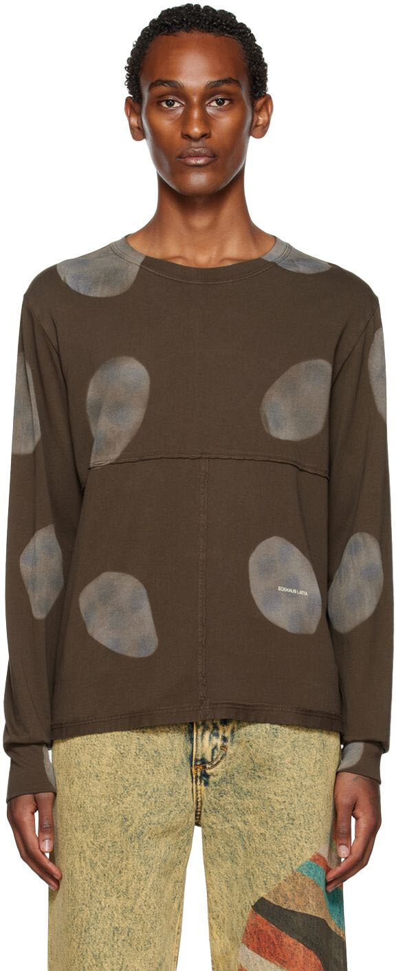 

Коричневая футболка с длинным рукавом внахлест Eckhaus Latta