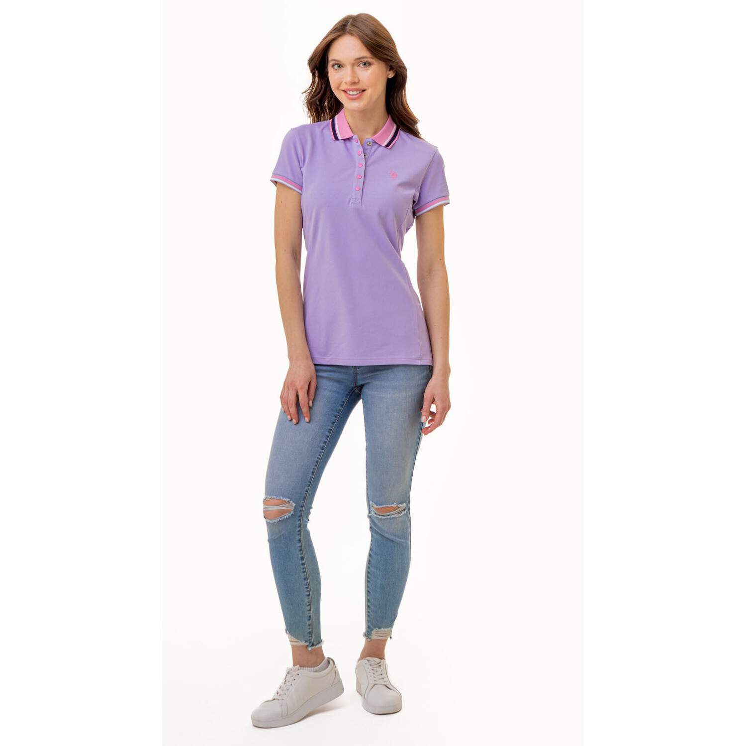 

Футболка-поло U.S. Polo Assn. Princess Side Seam Tipped, сиреневый