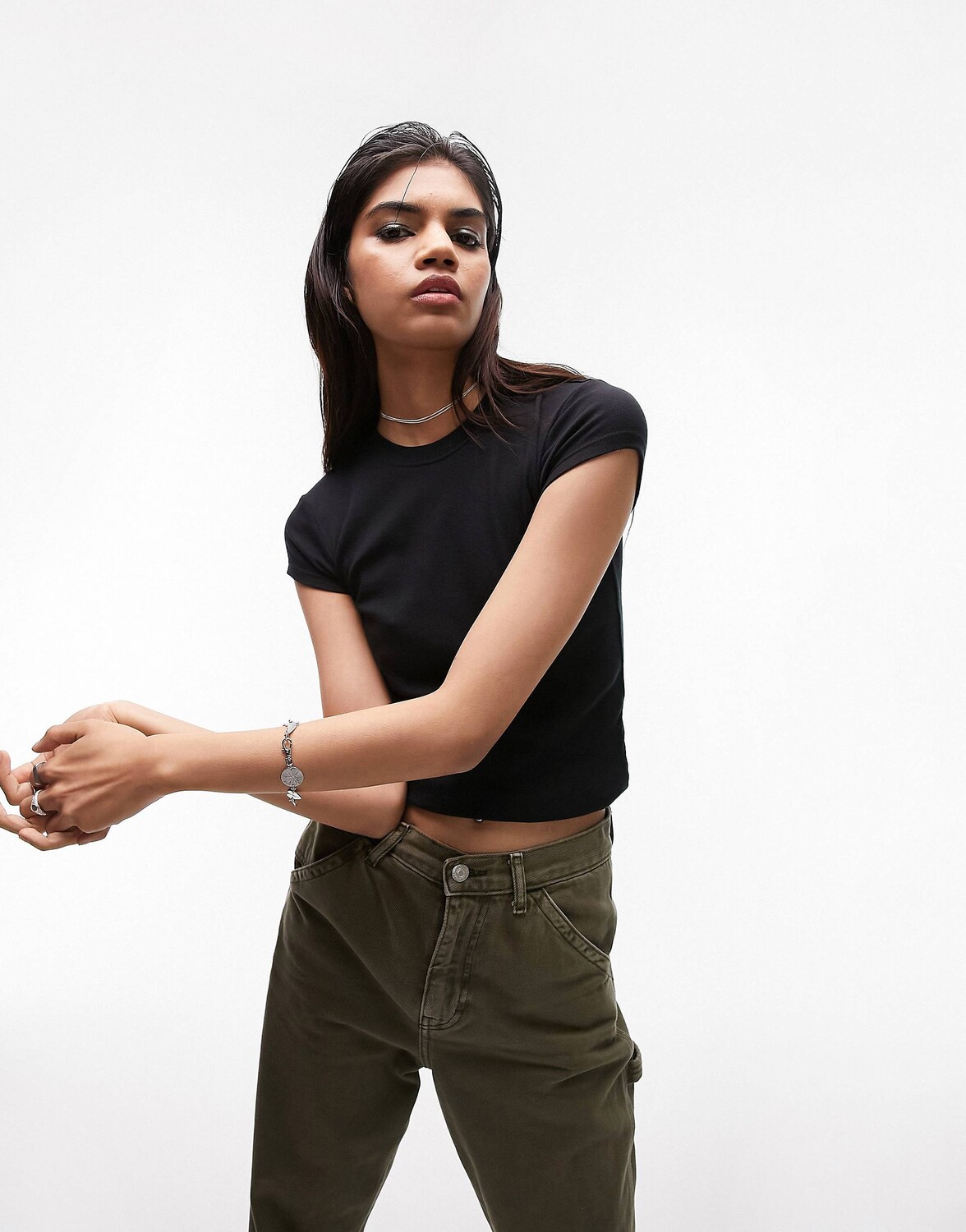 

Черная удлиненная повседневная футболка Topshop, Черный