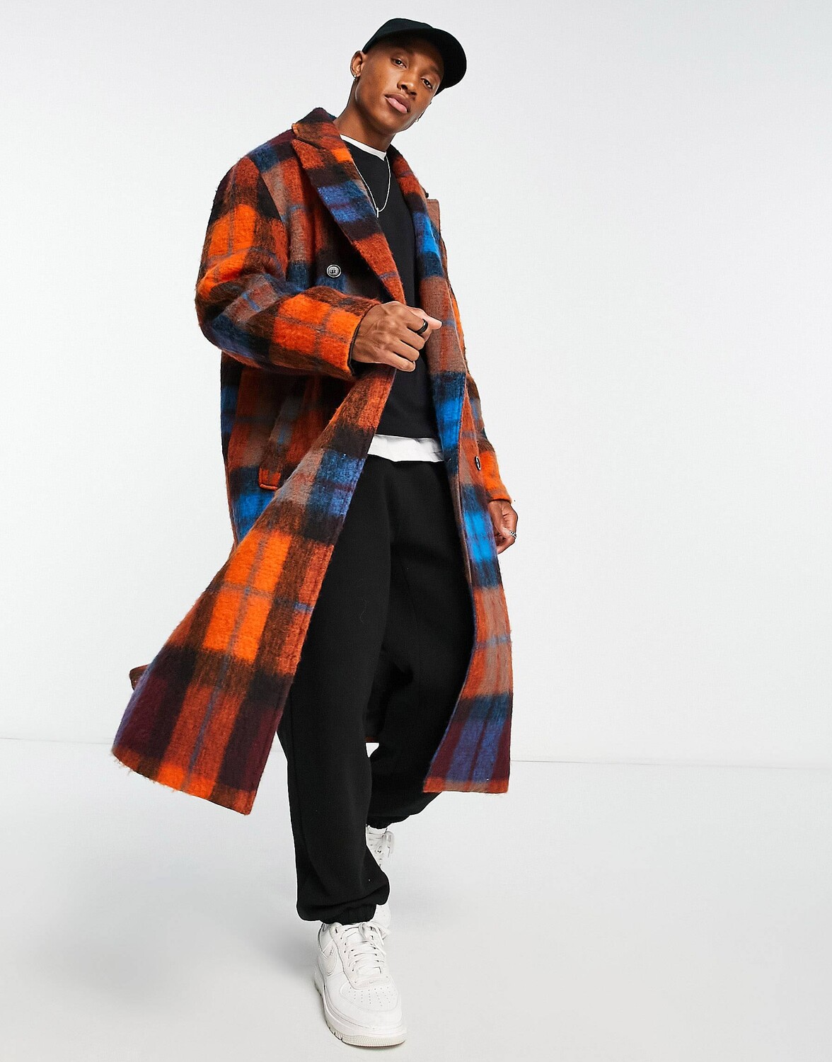 

Красное длинное шерстяное пальто оверсайз в клетку ASOS DESIGN