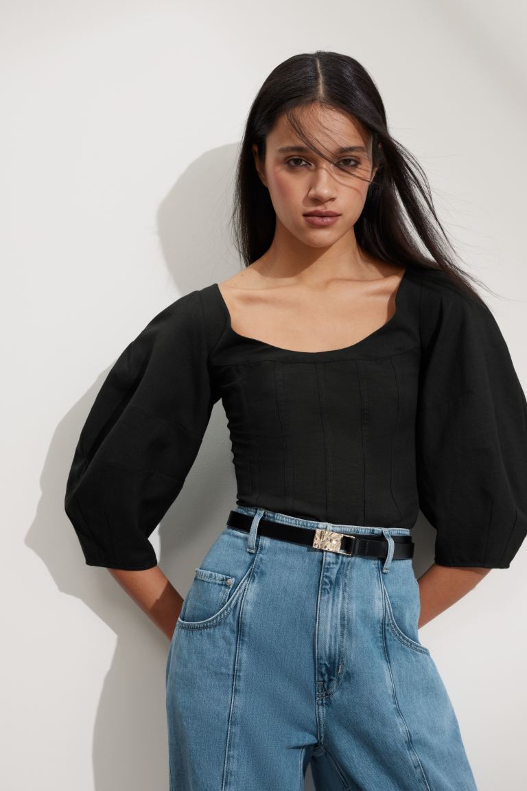 Укороченная корсетная блузка и другие истории H&M, черный