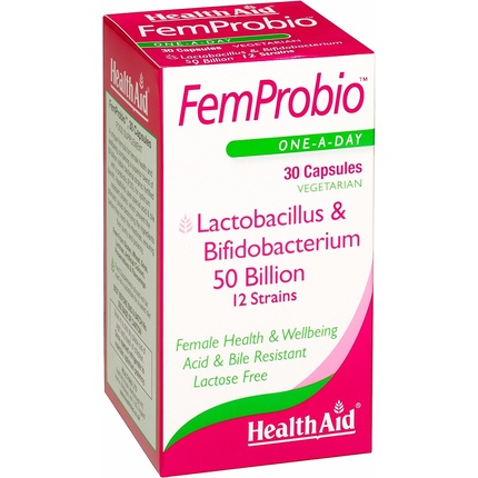 HealthAid FemProbio Пробиотики, 30 вегетарианских капсул sunbiotics сильные пробиотики с органическими пребиотиками корня якона 30 вегетарианских таблеток