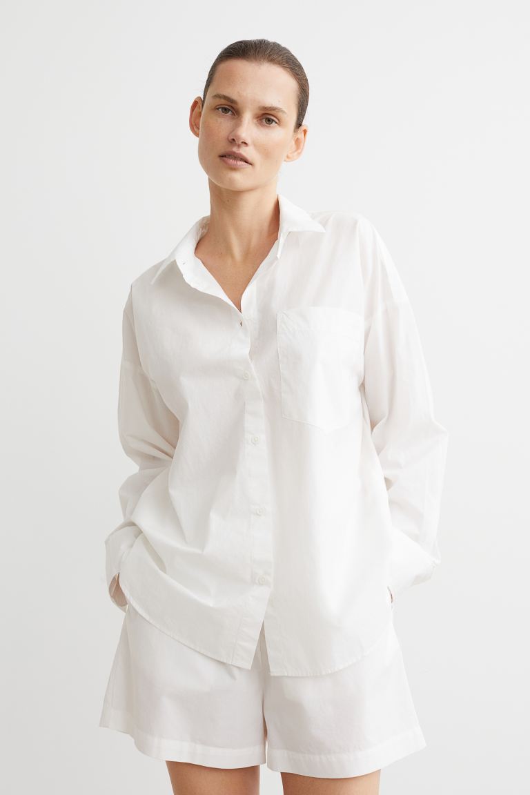 Хлопчатобумажную рубашку H&M, белый хлопчатобумажную рубашку h