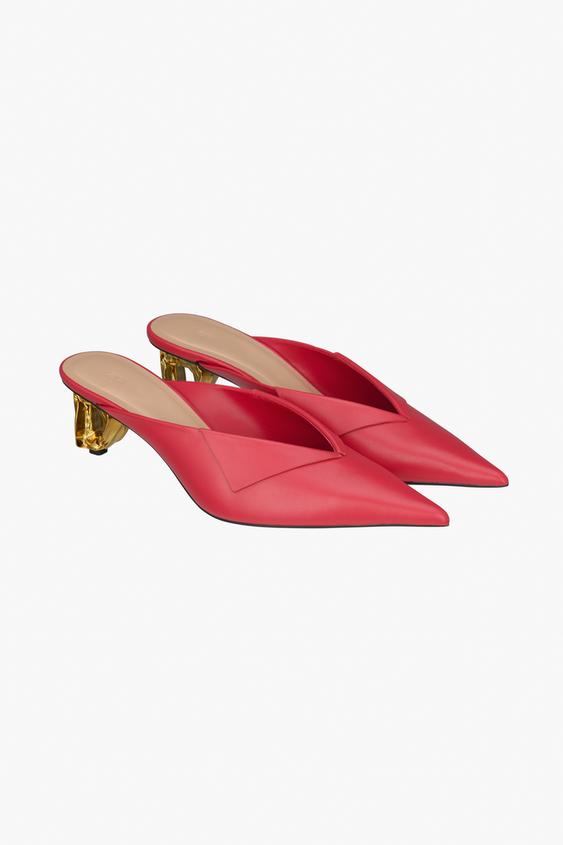 Босоножки Zara Metallic Heel, красный босоножки zara strappy high heel leather фиолетовый
