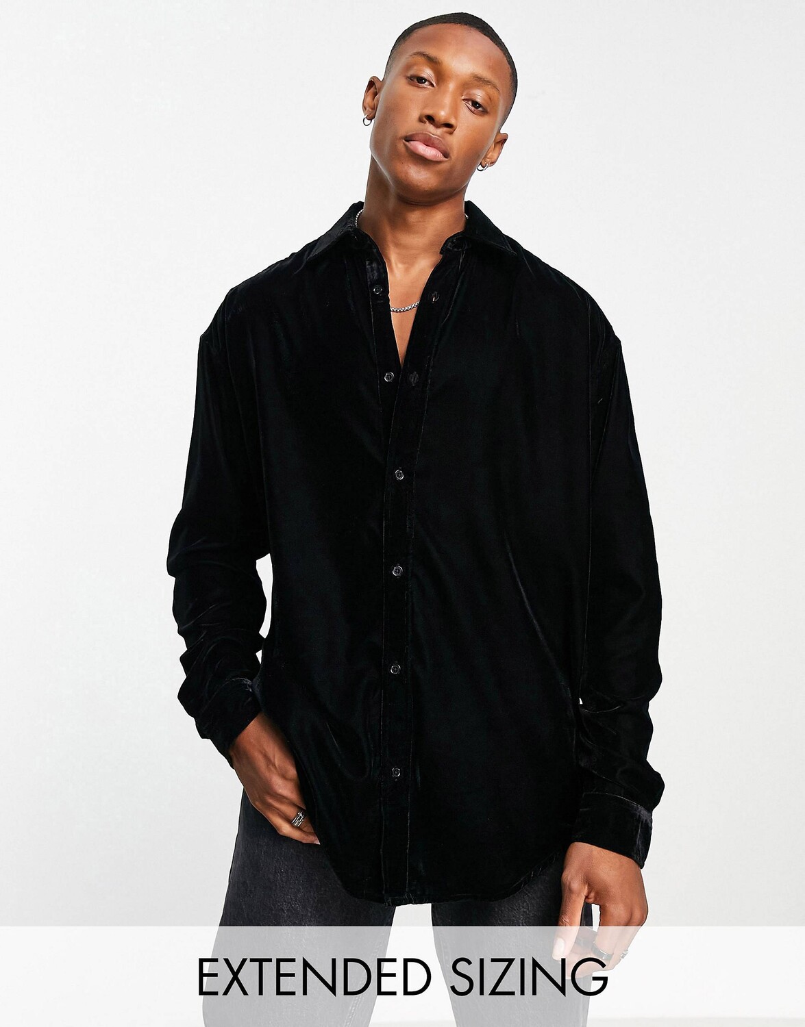 

Черная бархатная рубашка оверсайз ASOS DESIGN