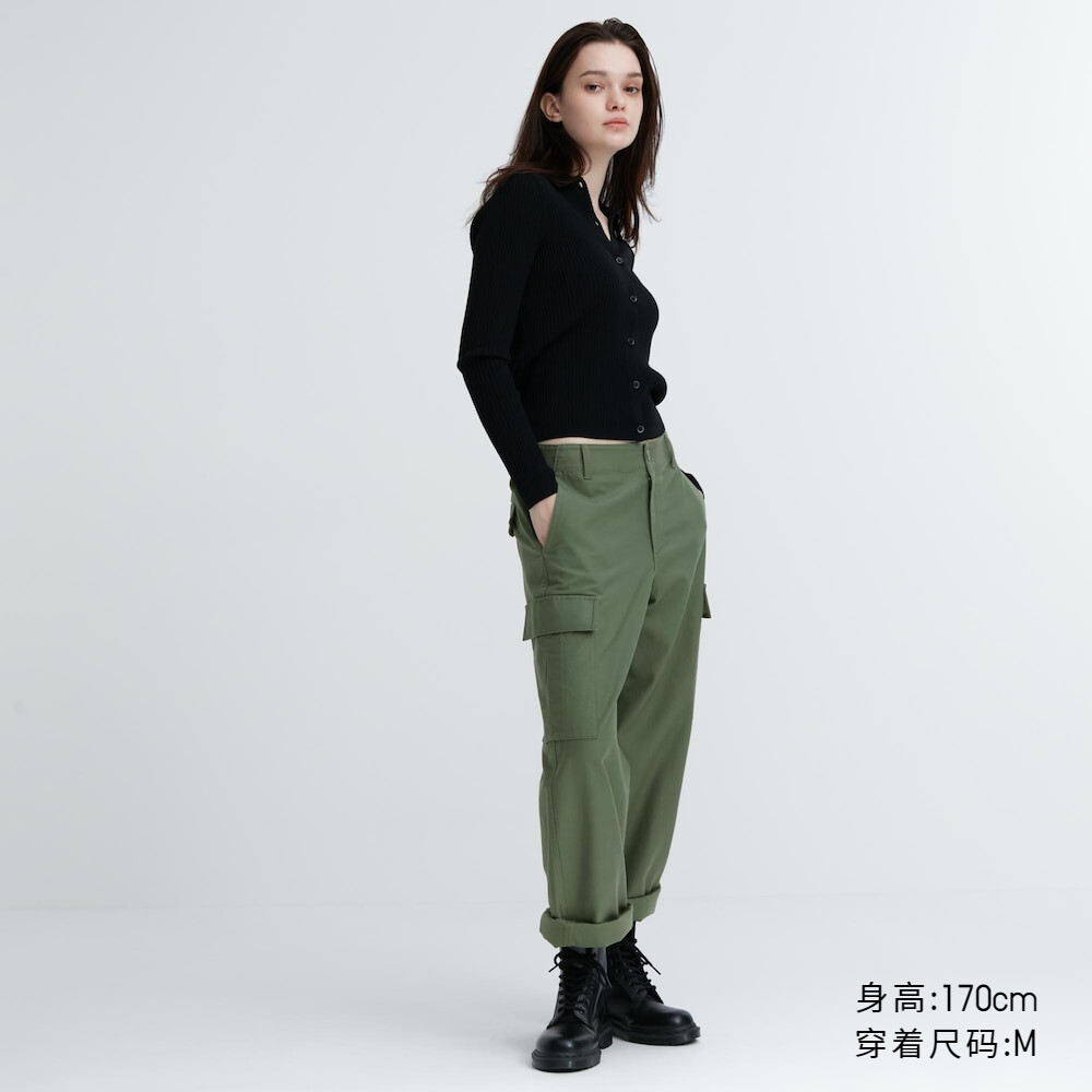 

Брюки Uniqlo повседневные прямого кроя с широкими штанинами, зеленый