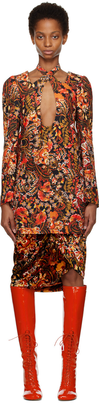 

Оранжевое мини-платье с вырезом Dries Van Noten, Оранжевый