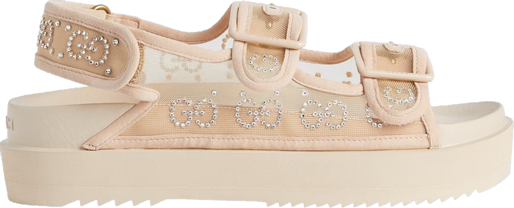 Кроссовки Gucci Wmns GG Sandal Crystals - Rose Beige, бежевый - фото