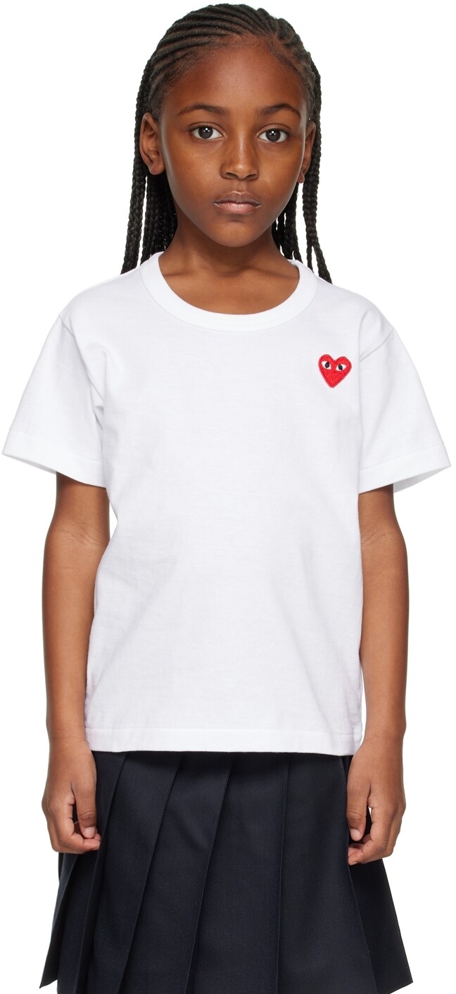 

Детская белая футболка с сердечками Comme des Garçons Play