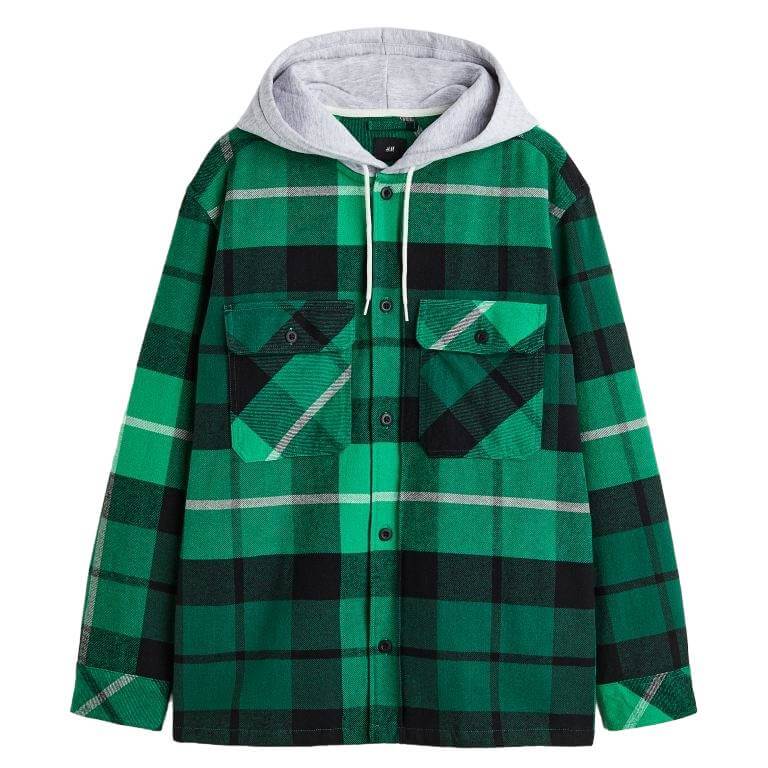 Рубашка H&M Hooded, зеленый/черный