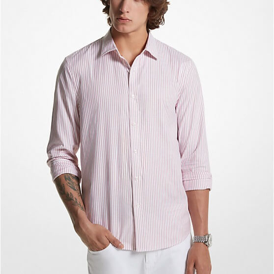 цена Рубашка Michael Kors Striped Stretch Cotton Oxford, темно-розовый/белый