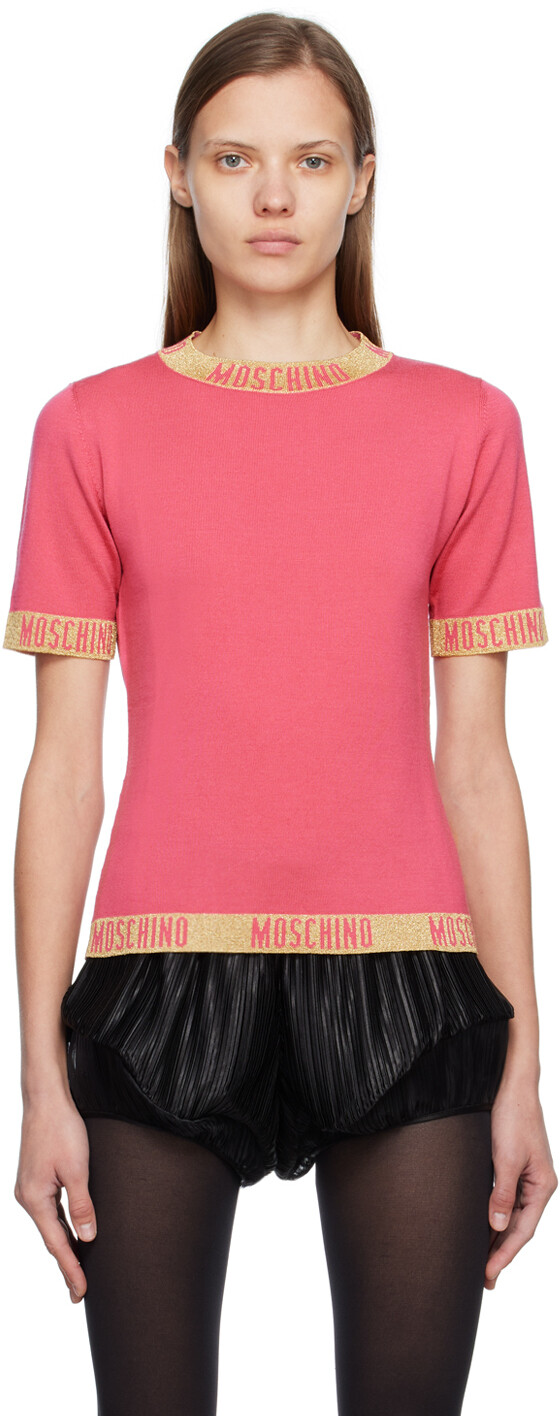 

Розовая жаккардовая футболка Moschino, Розовый, Розовая жаккардовая футболка Moschino