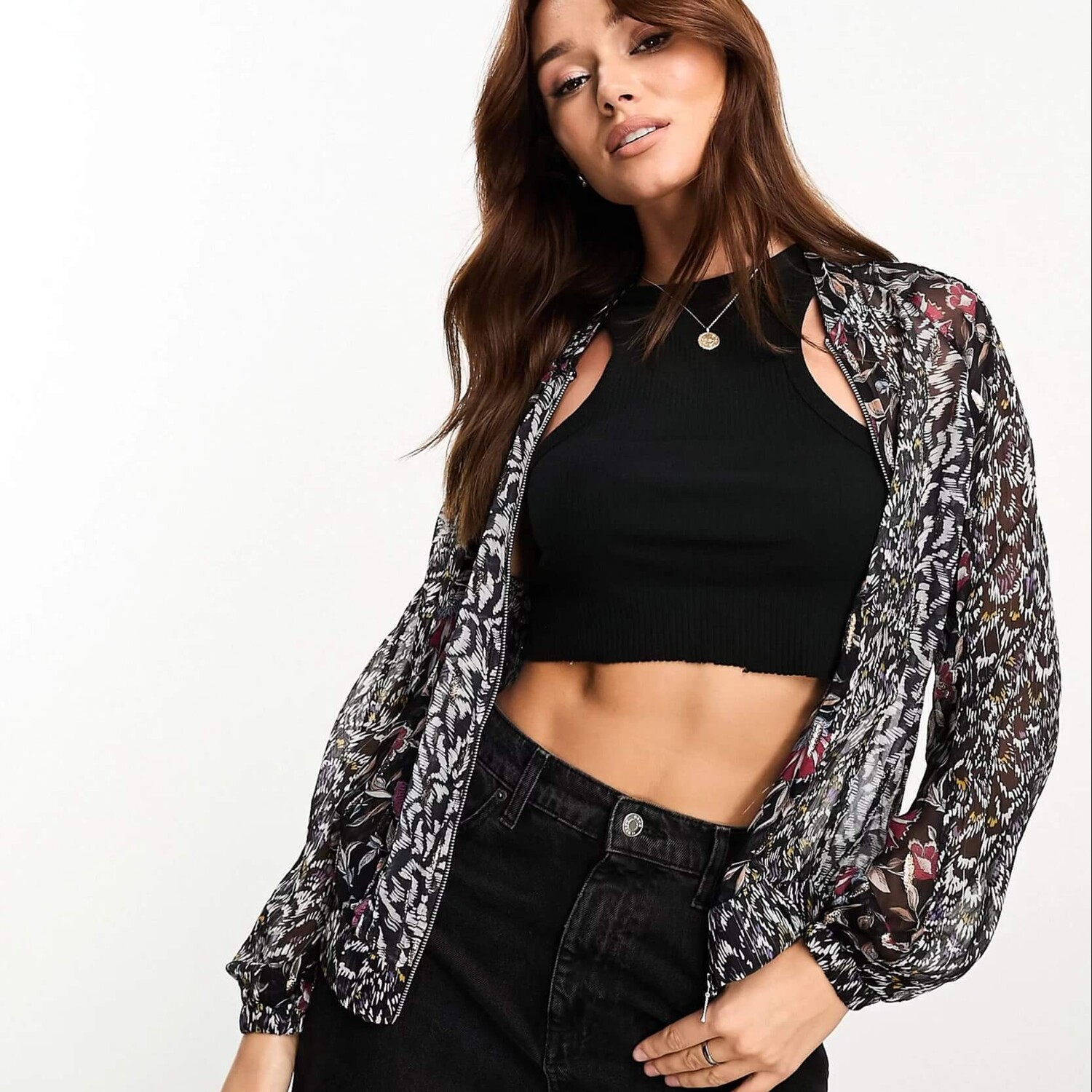 

Бомбер River Island Chiffon, черный