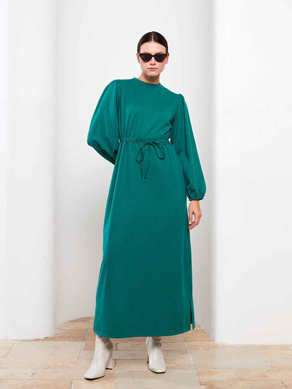 

Прямое женское платье с круглым вырезом и длинными рукавами LCW Modest