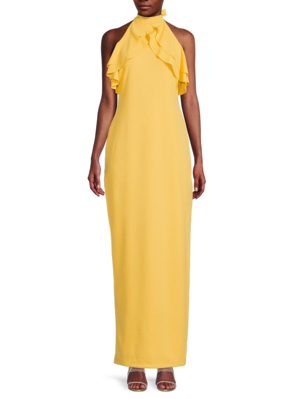 Платье с рюшами и бретельками через шею Bebe Yellow