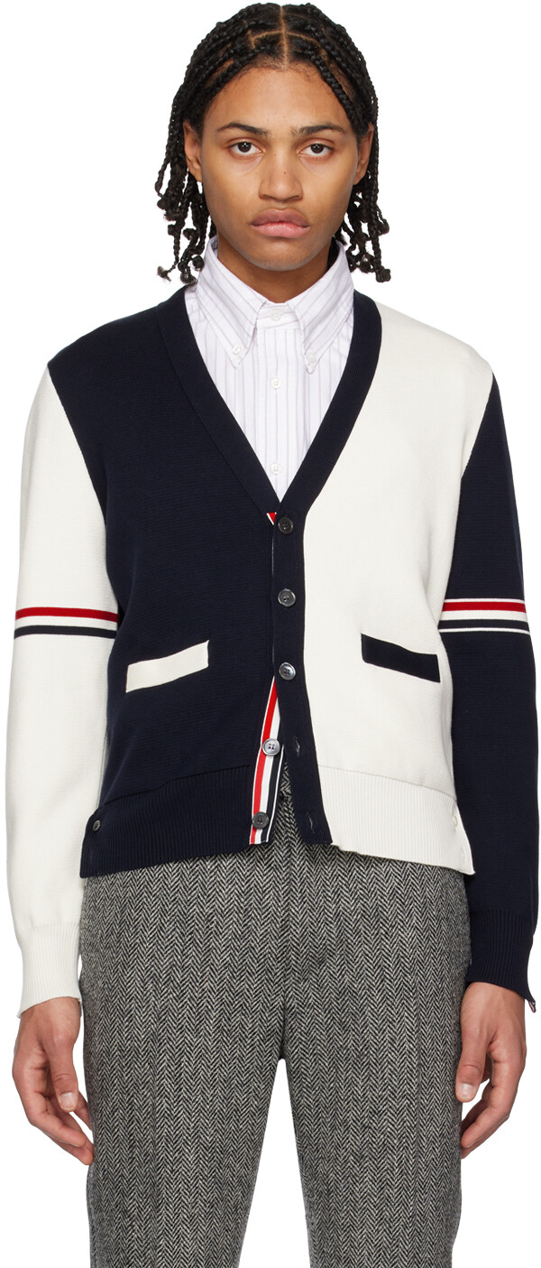 

Темно-сине-белый кардиган со вставками Thom Browne