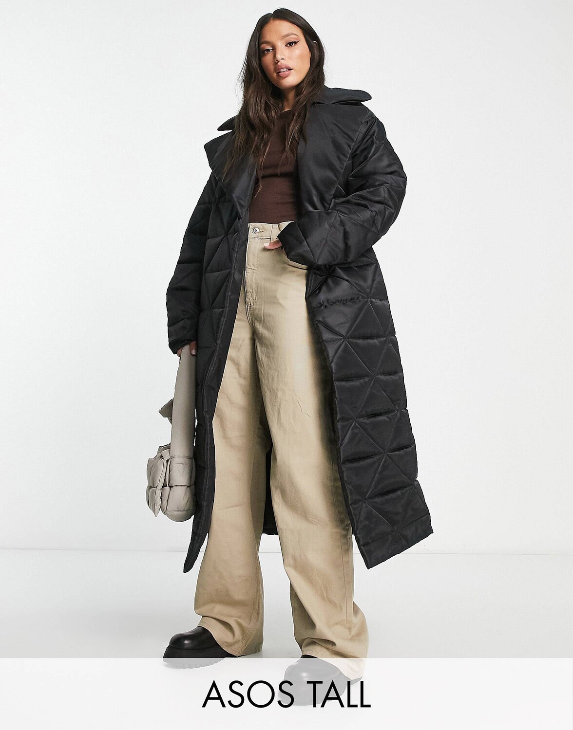

Черный стеганый пуховик макси из нейлона ASOS DESIGN Tall