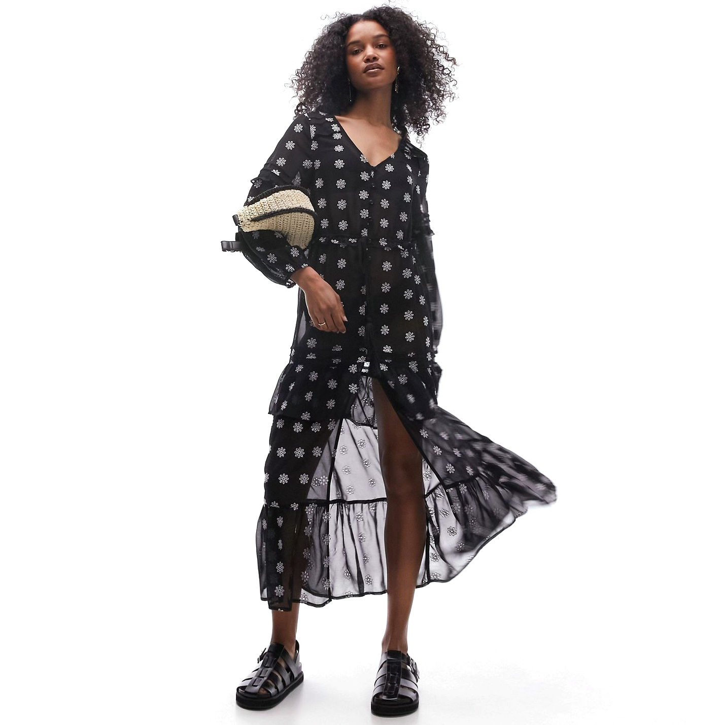 Платье Topshop Beach Maxi With Embroidered Design, черный