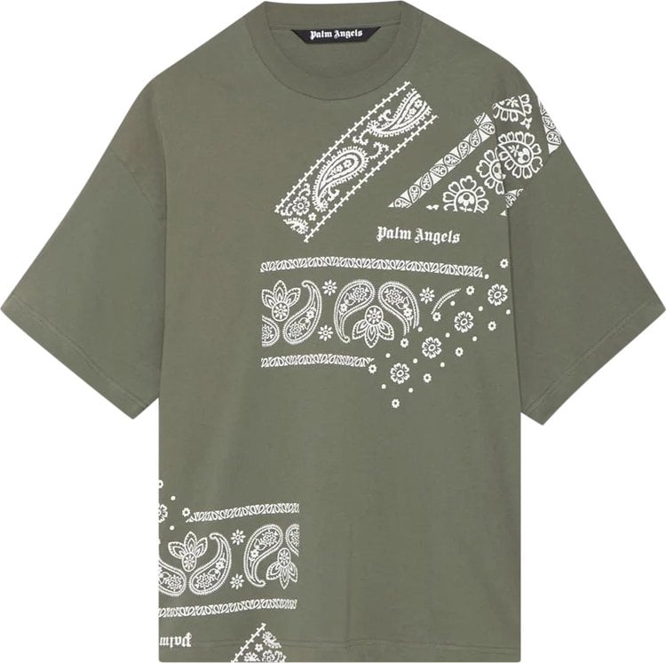 Футболка Palm Angels Bandana Print Tee 'Military/Light Grey', зеленый - фото